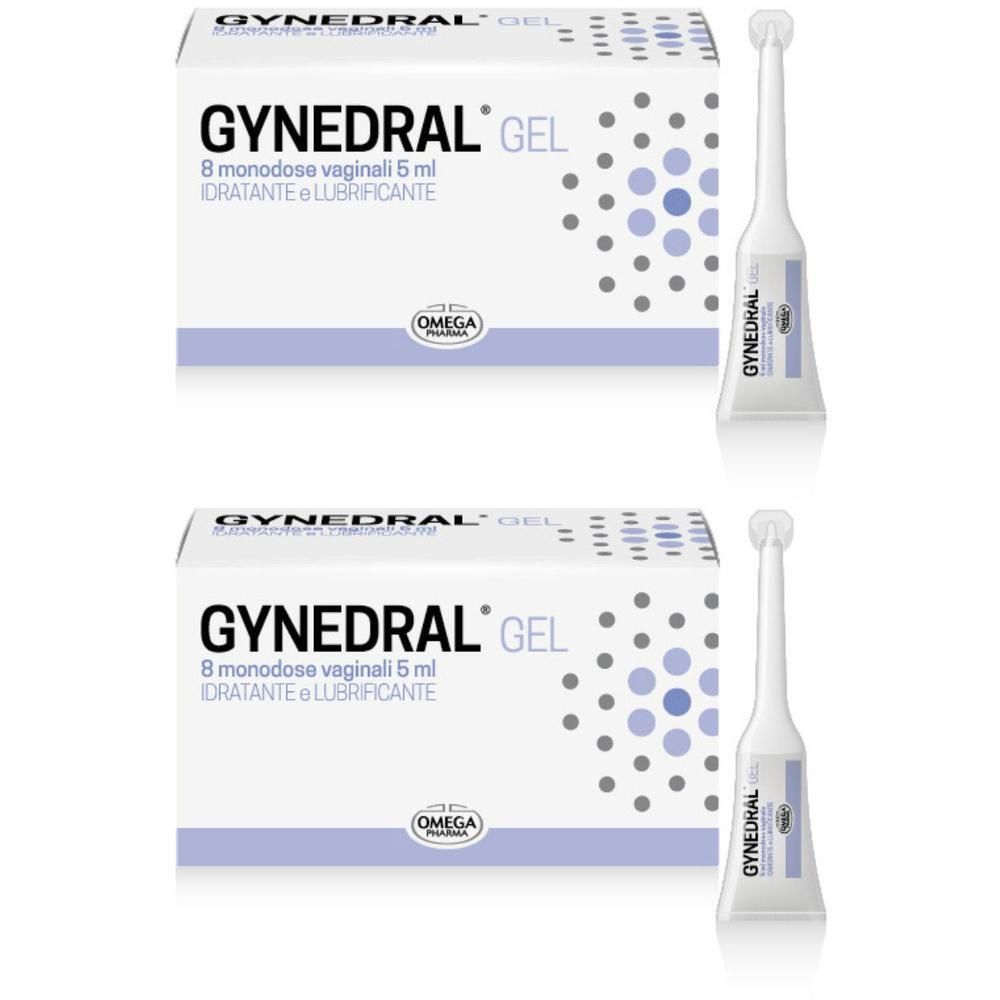 GYNEDRAL® Gel: Due confezioni da 8 monodose vaginali (5 ml) idratanti e lubrificanti.