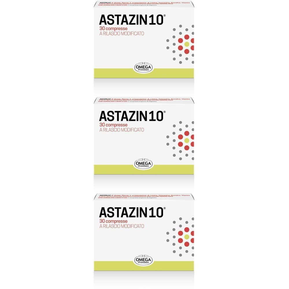 Tre confezioni ASTAZIN10® da 30 compresse, Luteina e Astaxantina per la salute della vista.