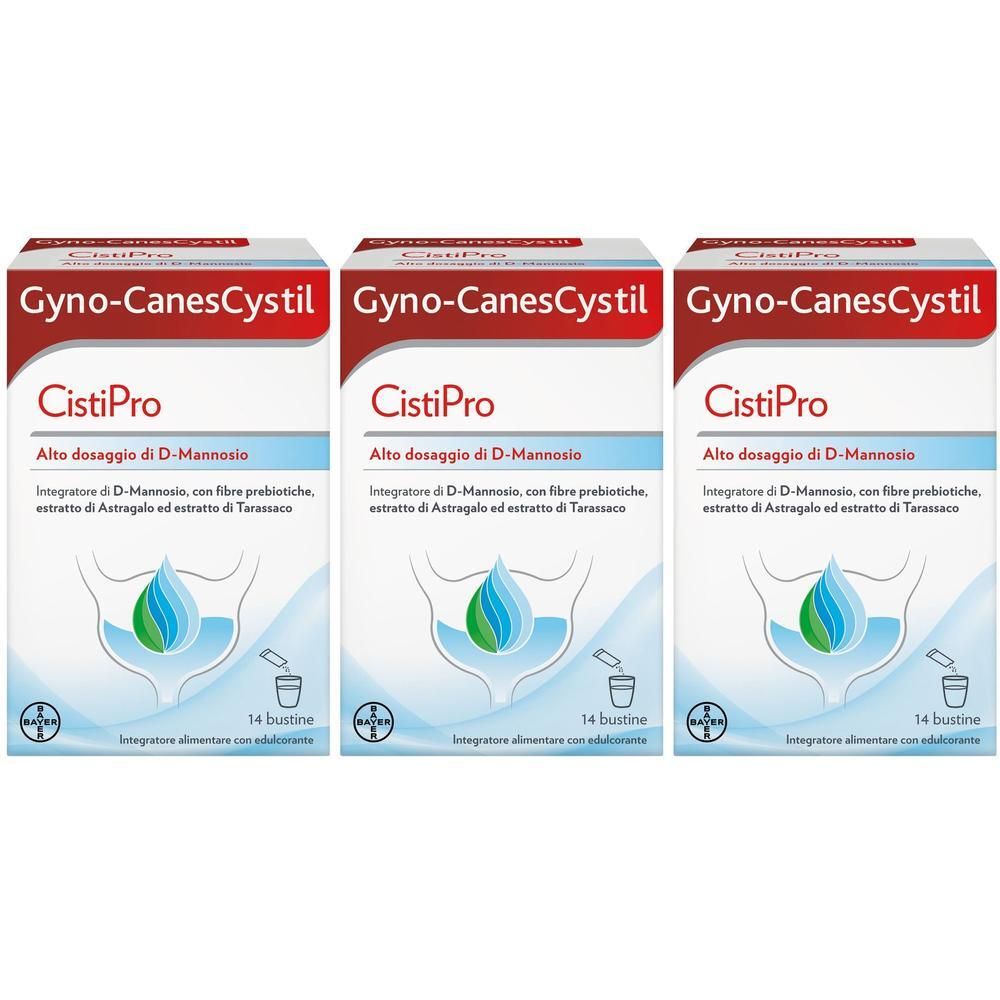 Tre confezioni di Gyno-CanesCystil CistiPro con D-Mannosio per il benessere urinario.