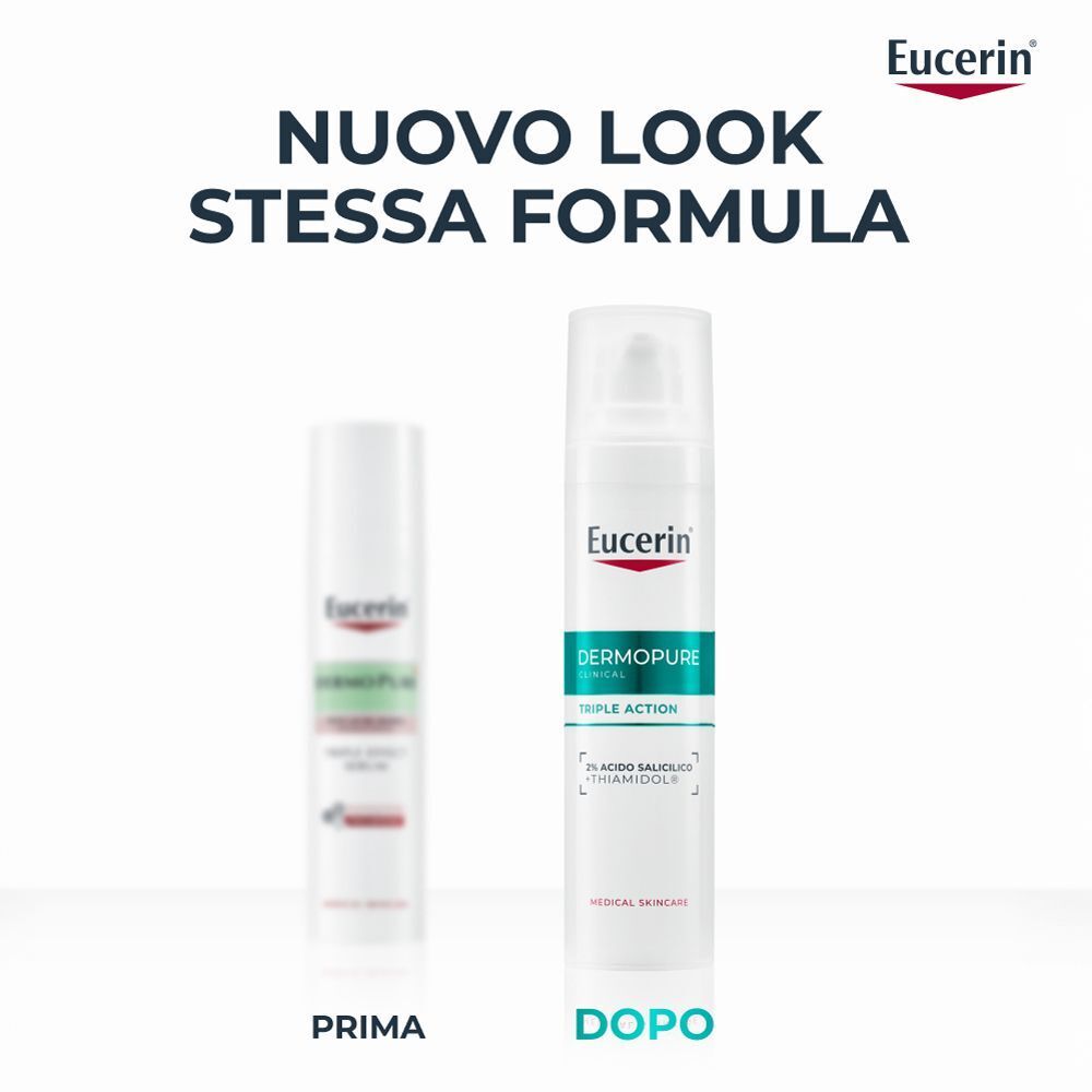 Confronto tra il vecchio e il nuovo Eucerin Dermopure Siero Viso Tripla Azione.