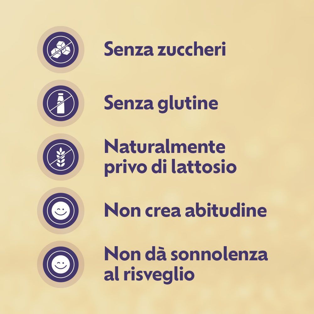 Laila DormiBene Compresse: Senza zuccheri, senza glutine, naturalmente senza lattosio, non crea abitudine.