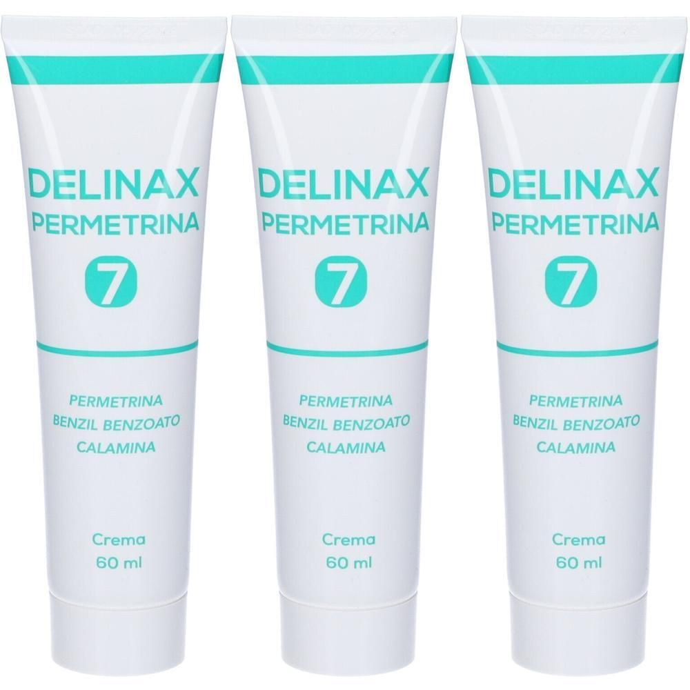 Tre tubi di Delinax Permetrina 7 Crema, 60 ml ciascuno.