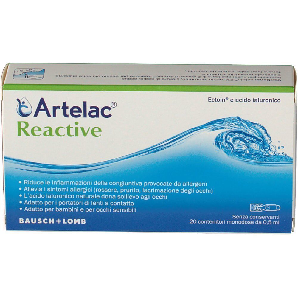 Confezione di collirio Artelac Reactive, 20 contenitori monodose da 0,5 ml.