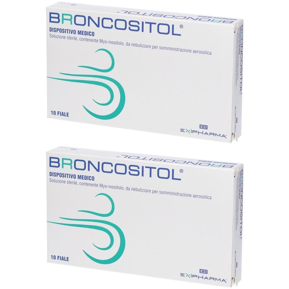 Due confezioni di Broncositol Fiale, dispositivi medici per nebulizzazione, ogni confezione contiene 10 fiale.