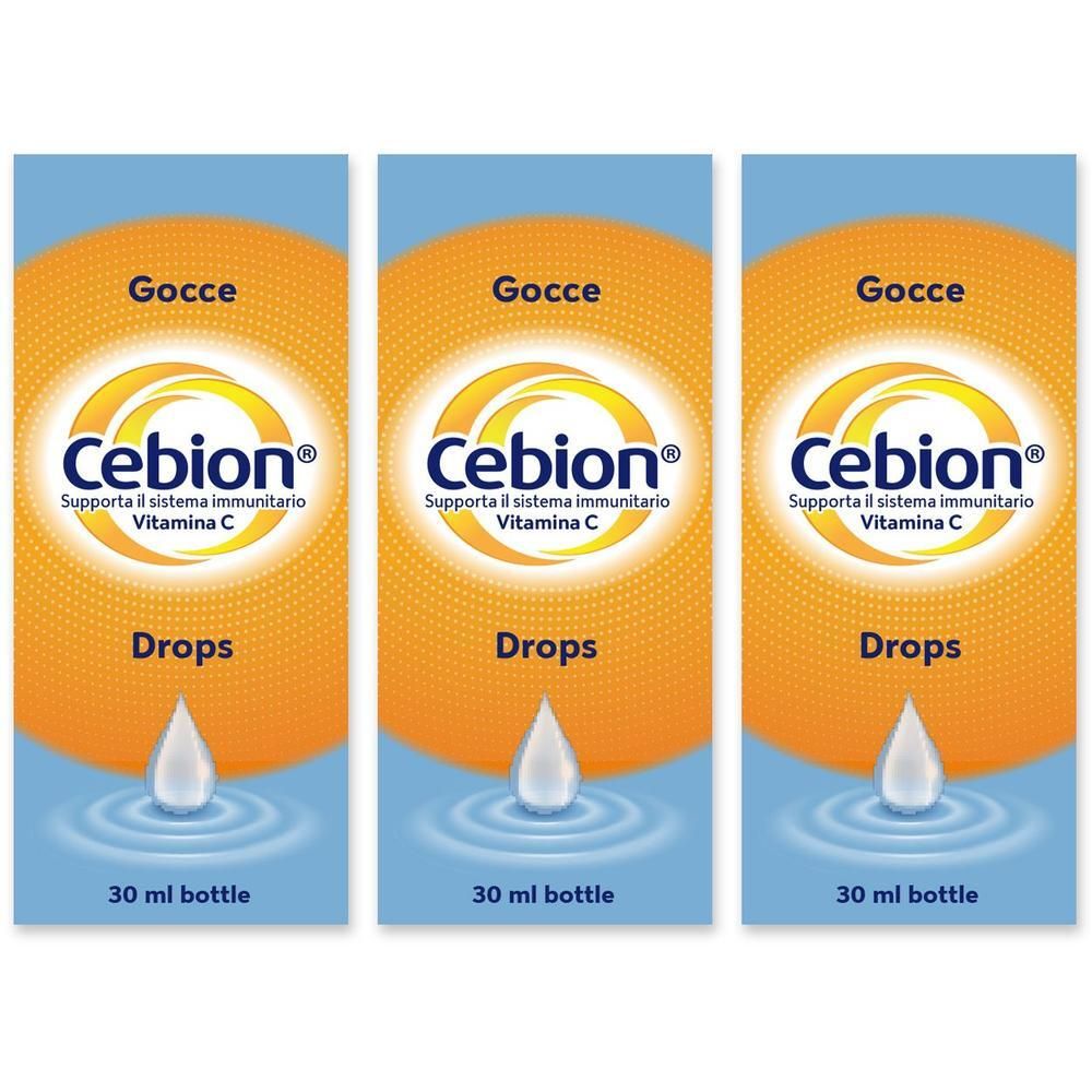 Tre flaconi di Cebion Vitamina C Gocce, 30 ml.