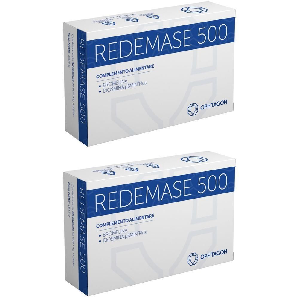 Due confezioni di Redemase 500, integratore alimentare con bromelina e diosmina.