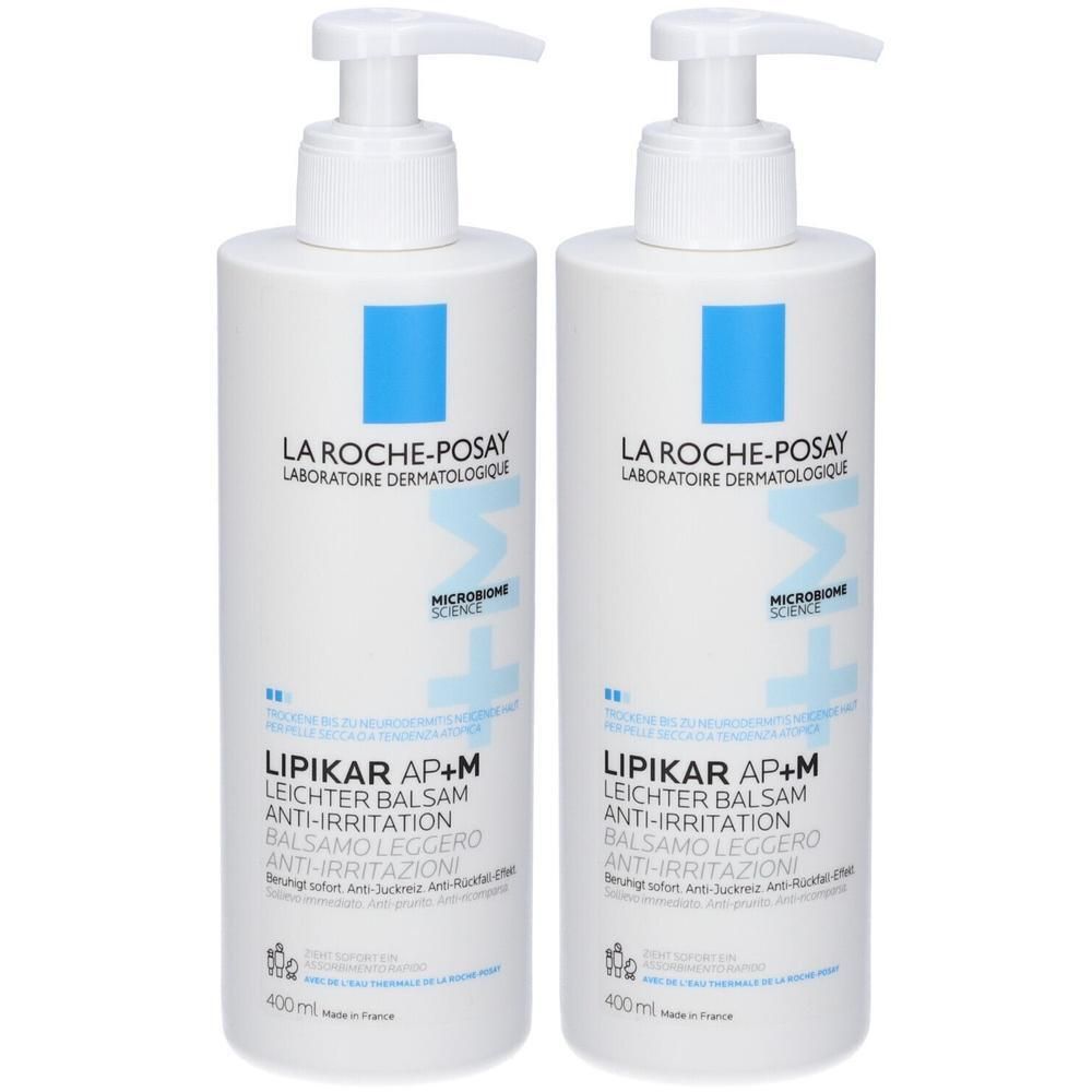 Due balsami leggeri La Roche-Posay Lipikar AP+M con dispenser a pompa.