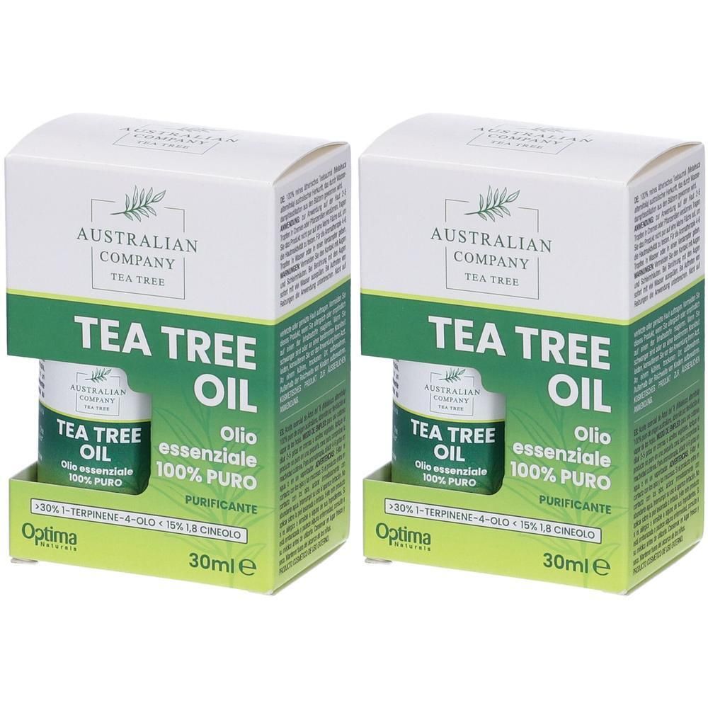 Due confezioni di olio essenziale di tea tree australiano, 30 ml.