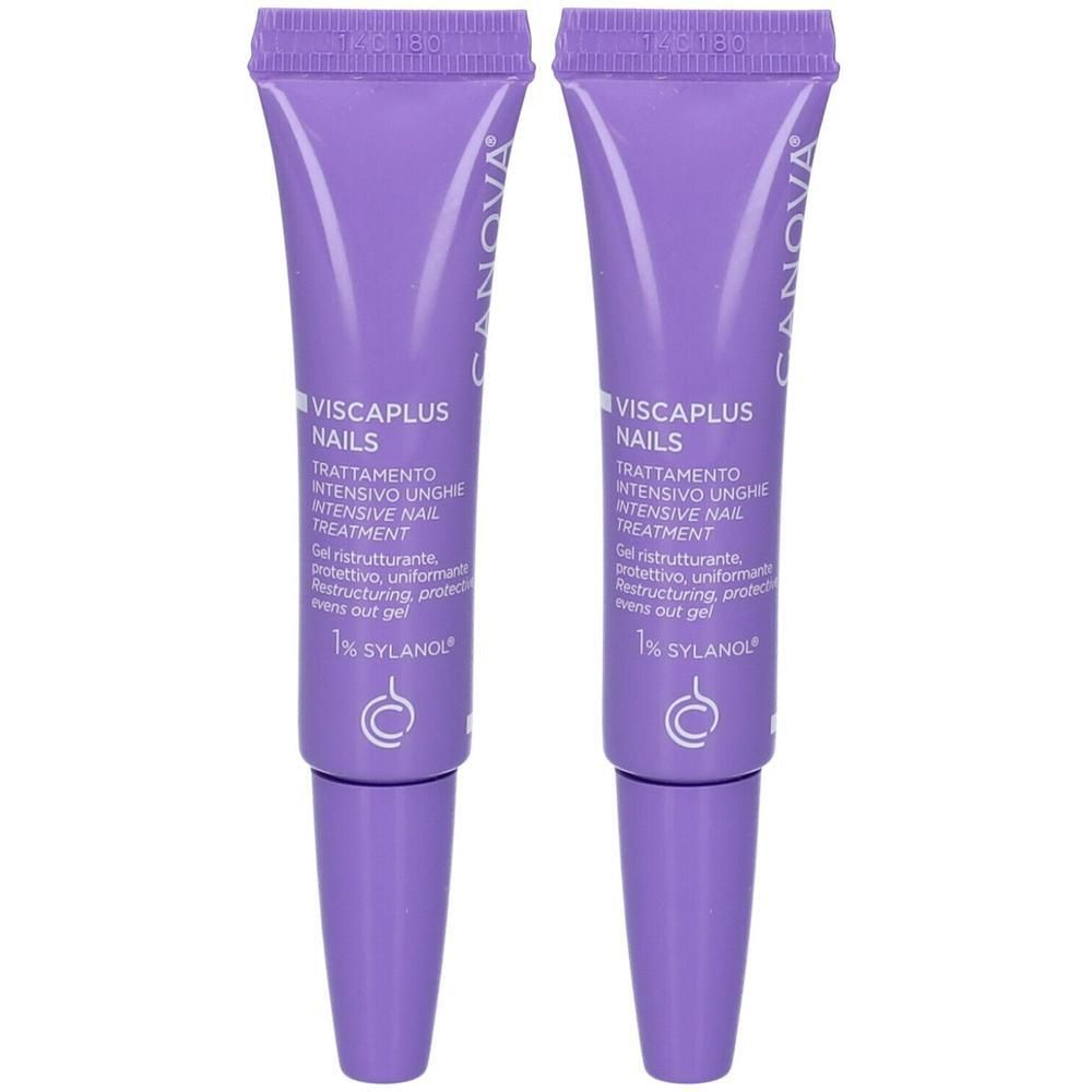 Due tubetti viola di Canova Viscaplus Nails Trattamento Intensivo Unghie, 1% Sylanol.