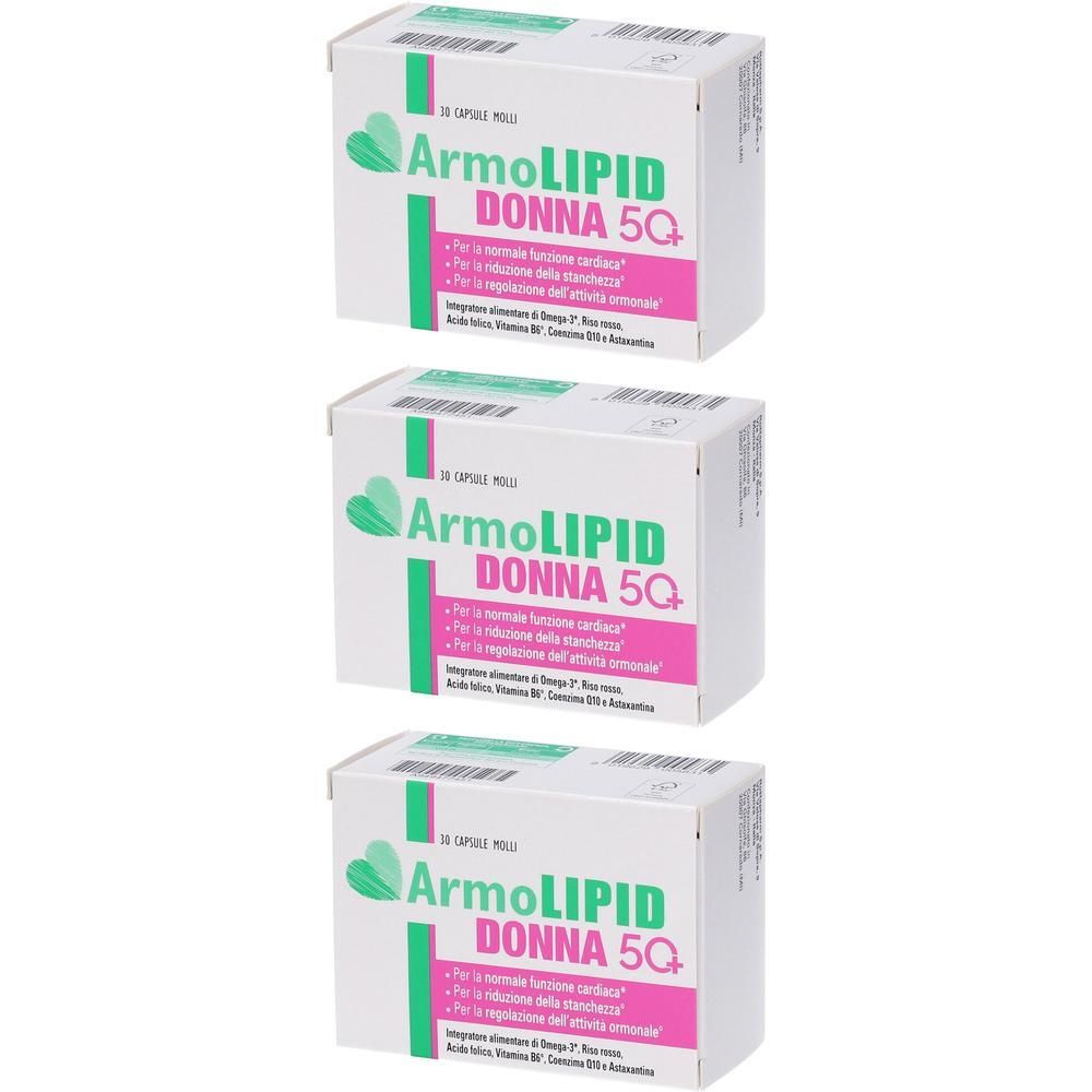 Tre confezioni di capsule molli Armolipid Donna 50+.