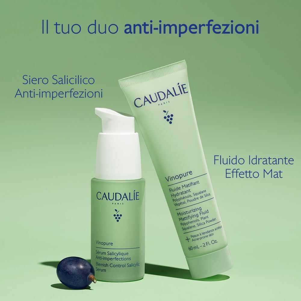 Duo Caudalie Vinopure: Fluido idratante opacizzante e siero anti-imperfezioni.