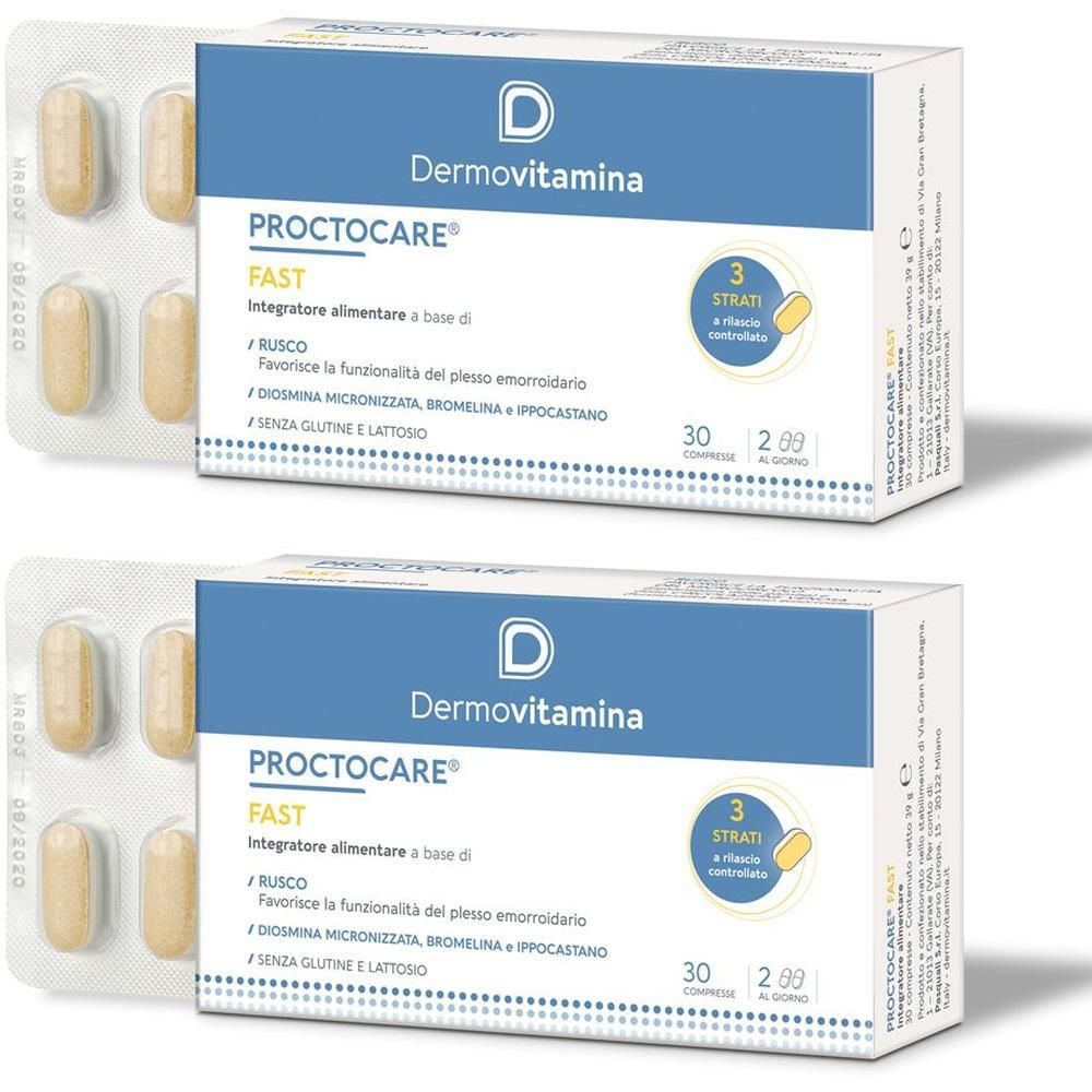 Due confezioni di Dermovitamina Proctocare Fast, 30 compresse ciascuna.
