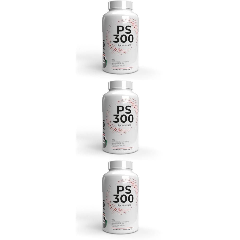 Tre flaconi bianchi con etichetta PS 300 Liposomiale.