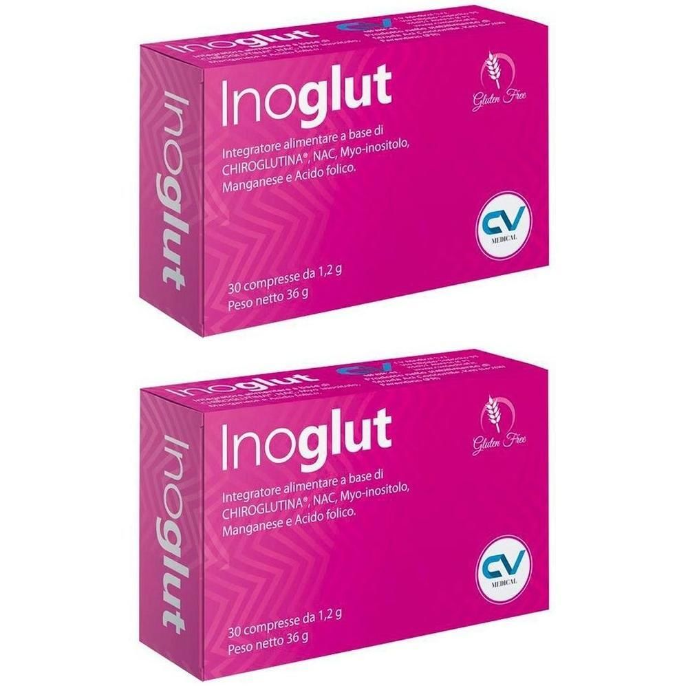 Due confezioni di integratore alimentare Inoglut, 30 compresse da 1,2 g ciascuna.