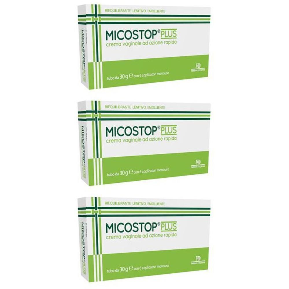 Tre confezioni di crema vaginale Micostop Plus, 30g per confezione.