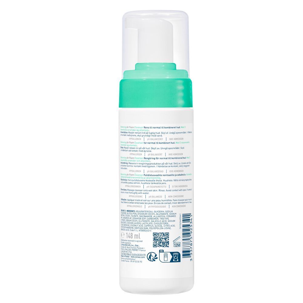 CeraVe Mousse Detergente Riequilibrante, Per Pelli Sensibili da Normali a Miste, 148ml