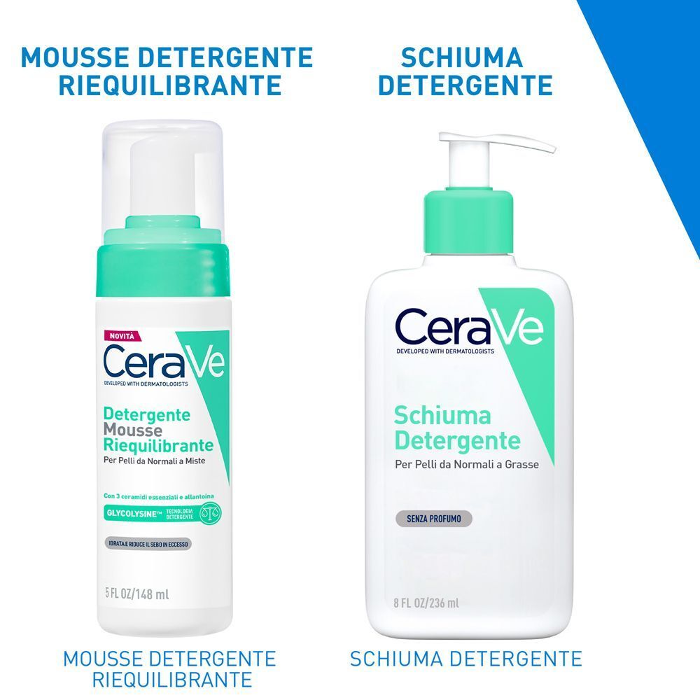 CeraVe Mousse Detergente Riequilibrante, Per Pelli Sensibili da Normali a Miste, 148ml