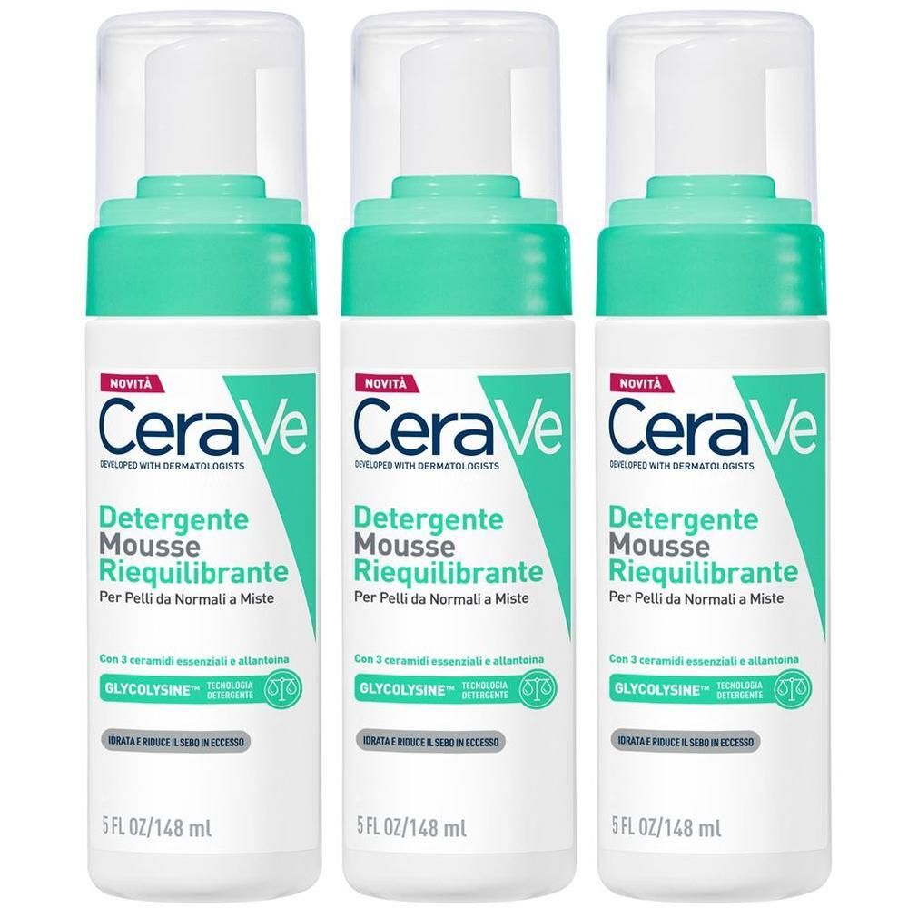 CeraVe Mousse Detergente Riequilibrante, Per Pelli Sensibili da Normali a Miste, 148ml