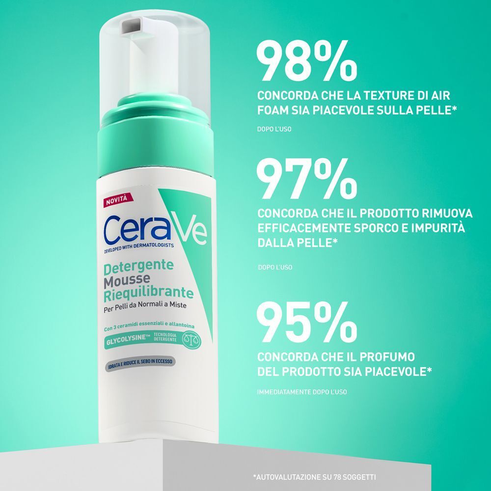 CeraVe Mousse Detergente Riequilibrante, Per Pelli Sensibili da Normali a Miste, 148ml