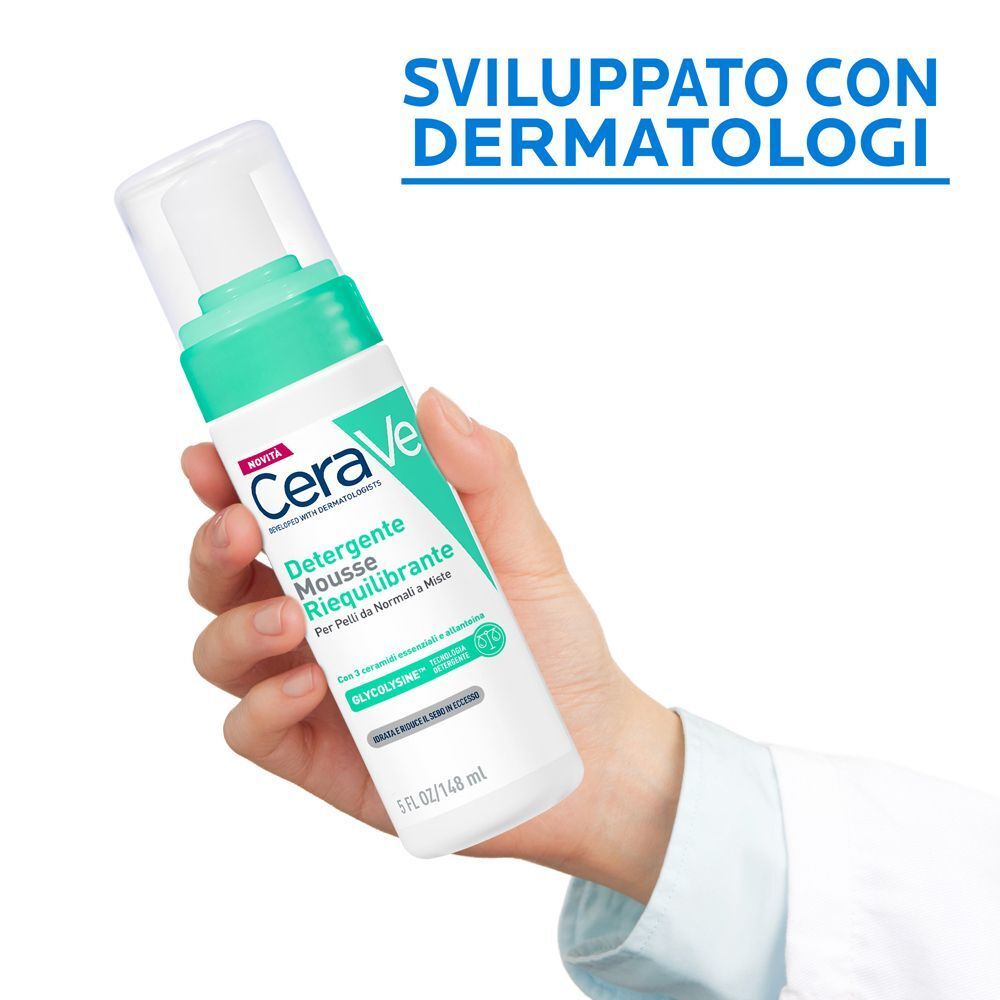 CeraVe Mousse Detergente Riequilibrante, Per Pelli Sensibili da Normali a Miste, 148ml
