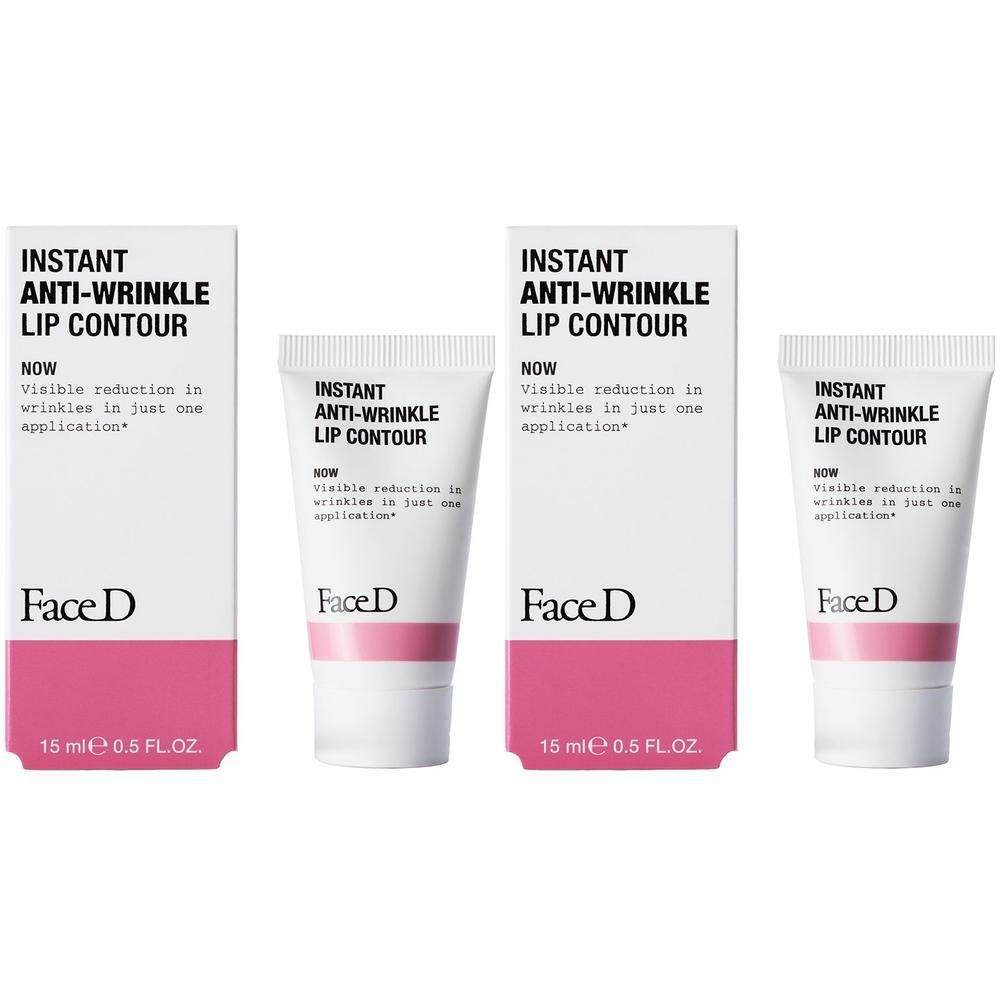 Due tubetti e scatole per "Instant Anti-Wrinkle Lip Contour" di FaceD.