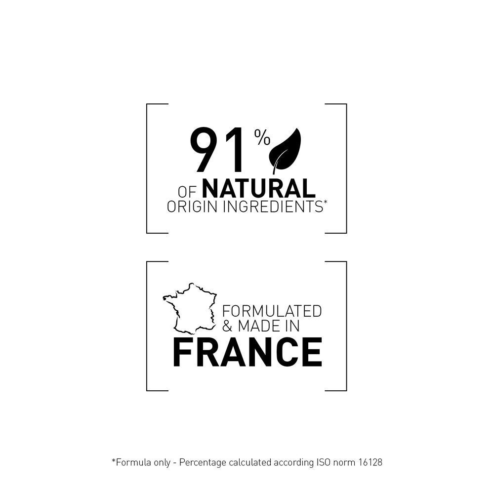 91% ingredienti di origine naturale, formulato e prodotto in Francia.