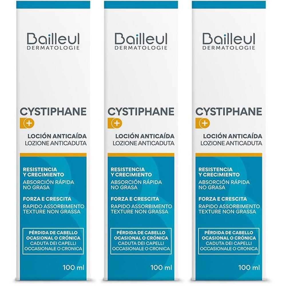 Tre confezioni di lozione anticaduta Cystiphane Baileul Dermatologie, 100 ml.