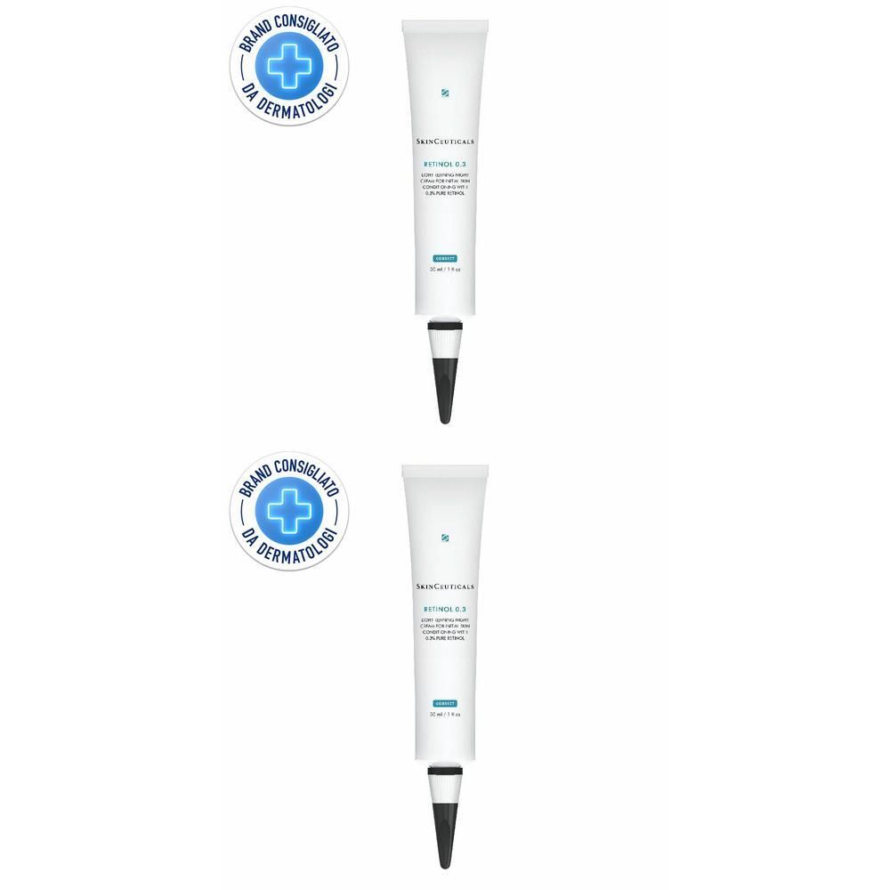 Due tubi bianchi con applicatore nero. Cerchio blu con croce e testo.