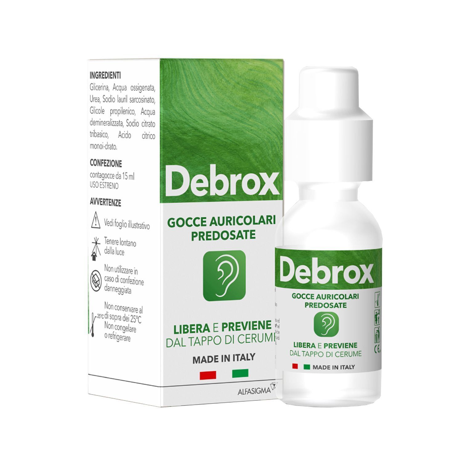 Due confezioni di gocce auricolari Debrox, 15ml.