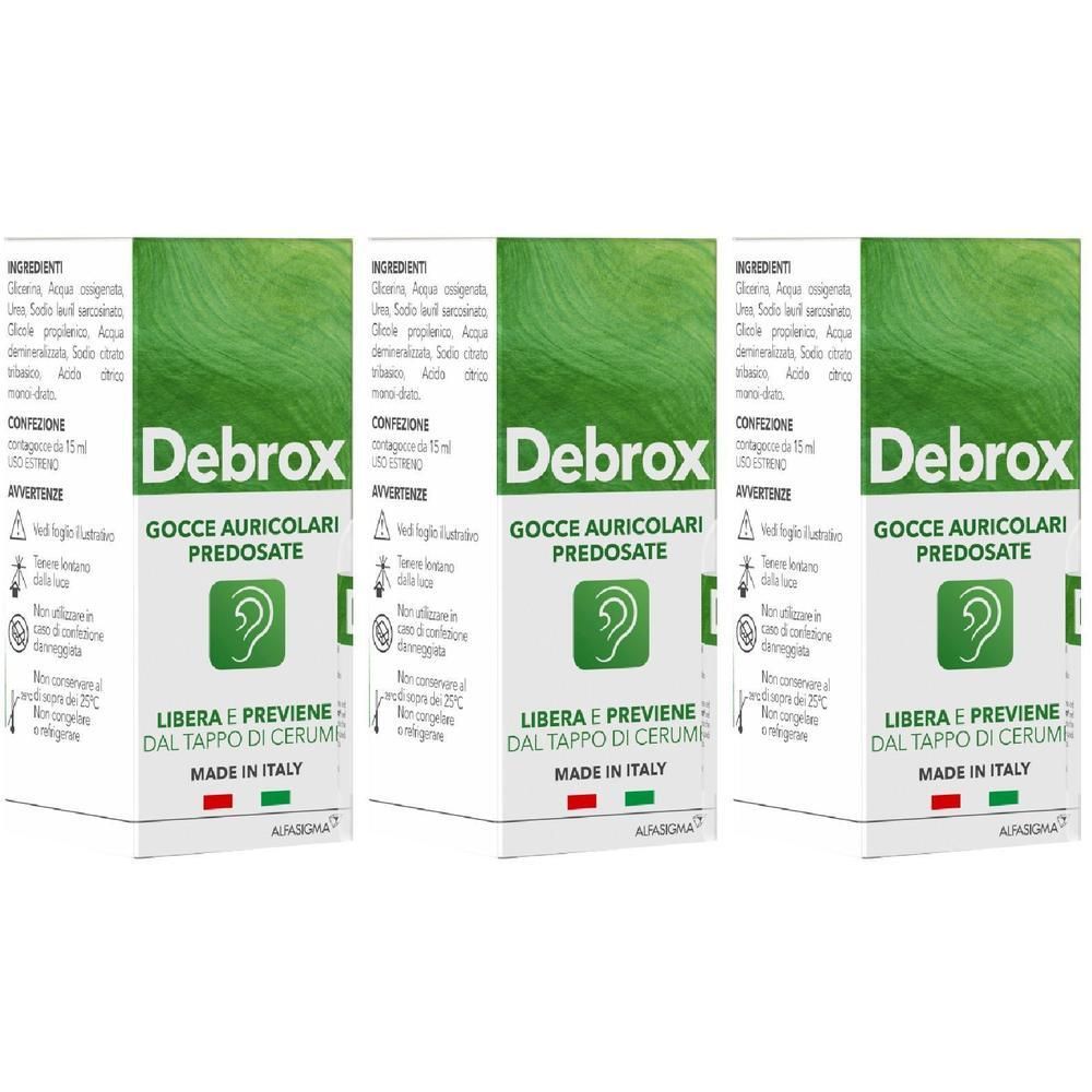 Tre confezioni di gocce auricolari Debrox, 15 ml.