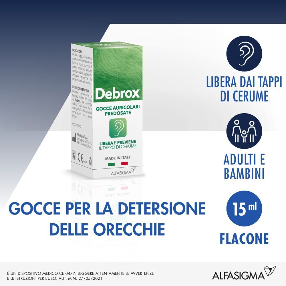 Tre confezioni di gocce auricolari Debrox, 15 ml.