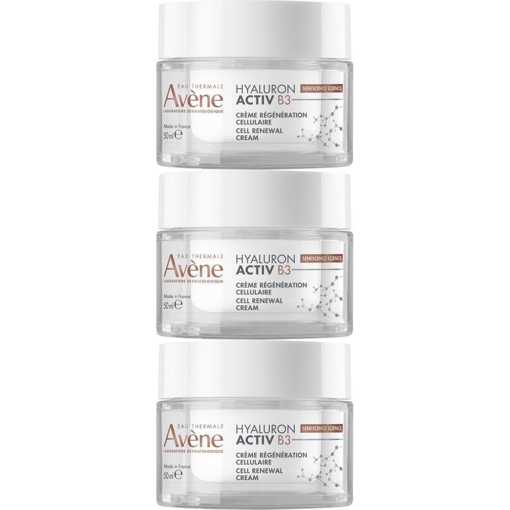 Tre vasetti di crema viso Eau Thermale Avene Hyaluron Activ B3, 50ml.