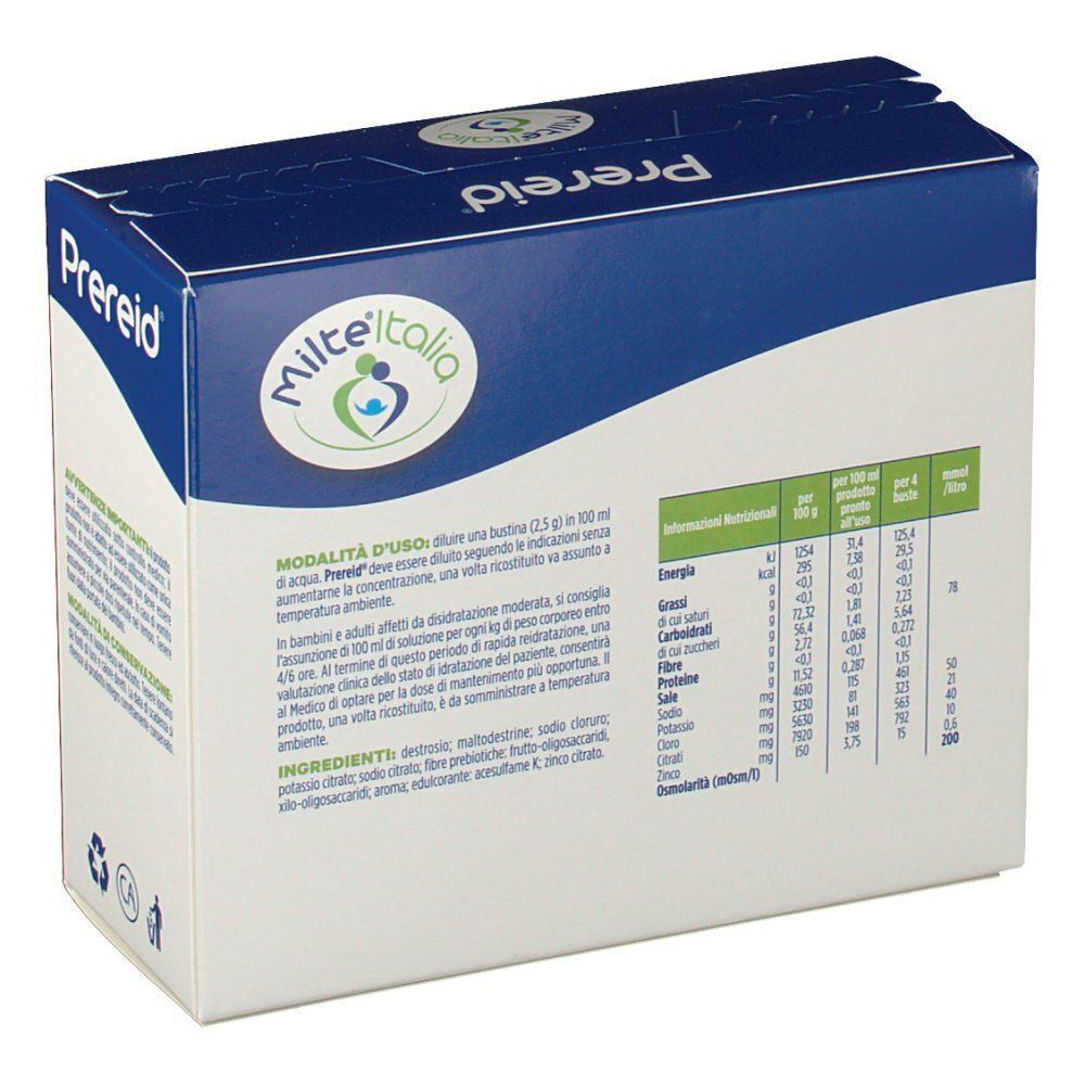 Confezione di Humana Prereid, vista laterale con informazioni nutrizionali e ingredienti.