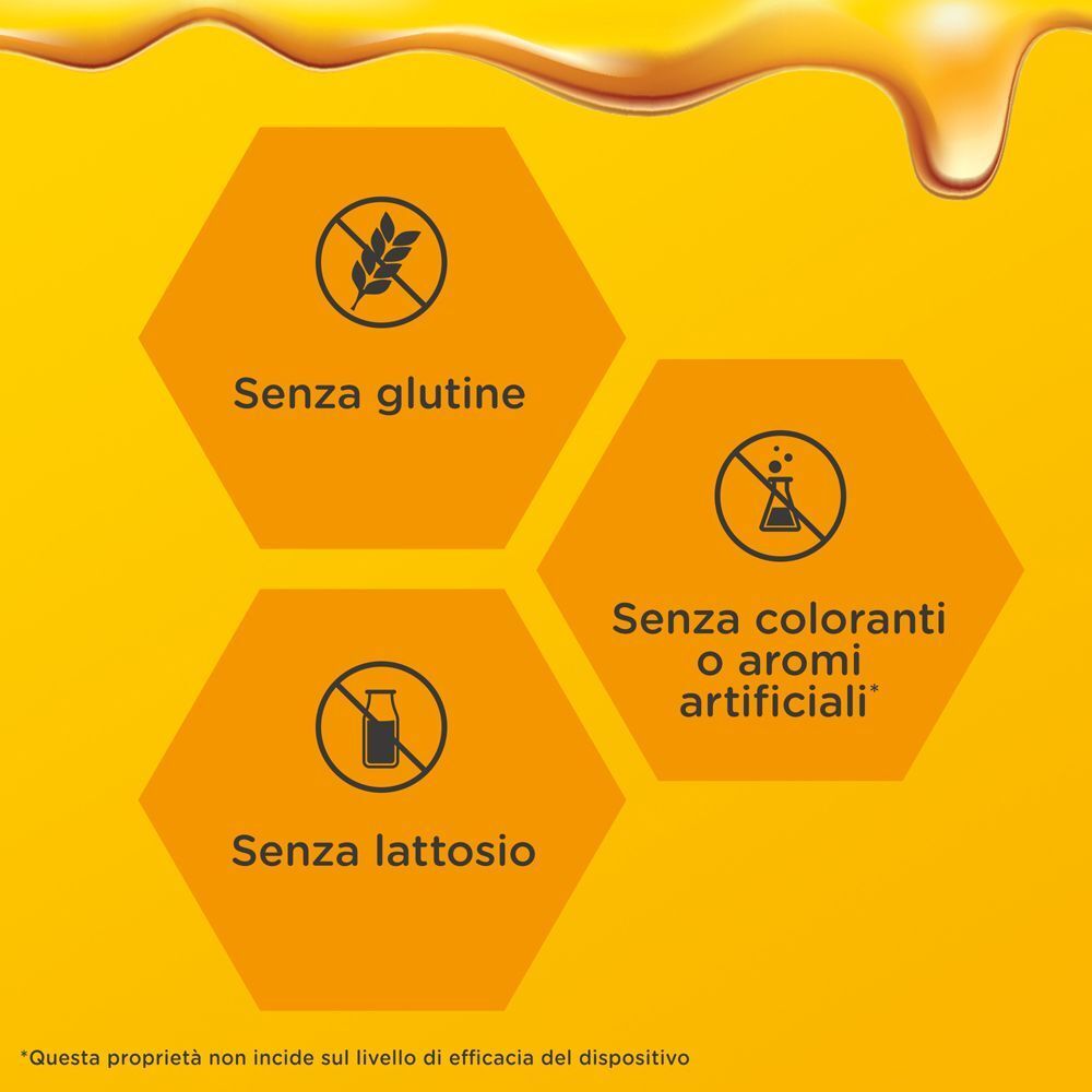 Tre esagoni con simboli: 'Senza glutine', 'Senza lattosio', 'Senza coloranti o aromi artificiali'.