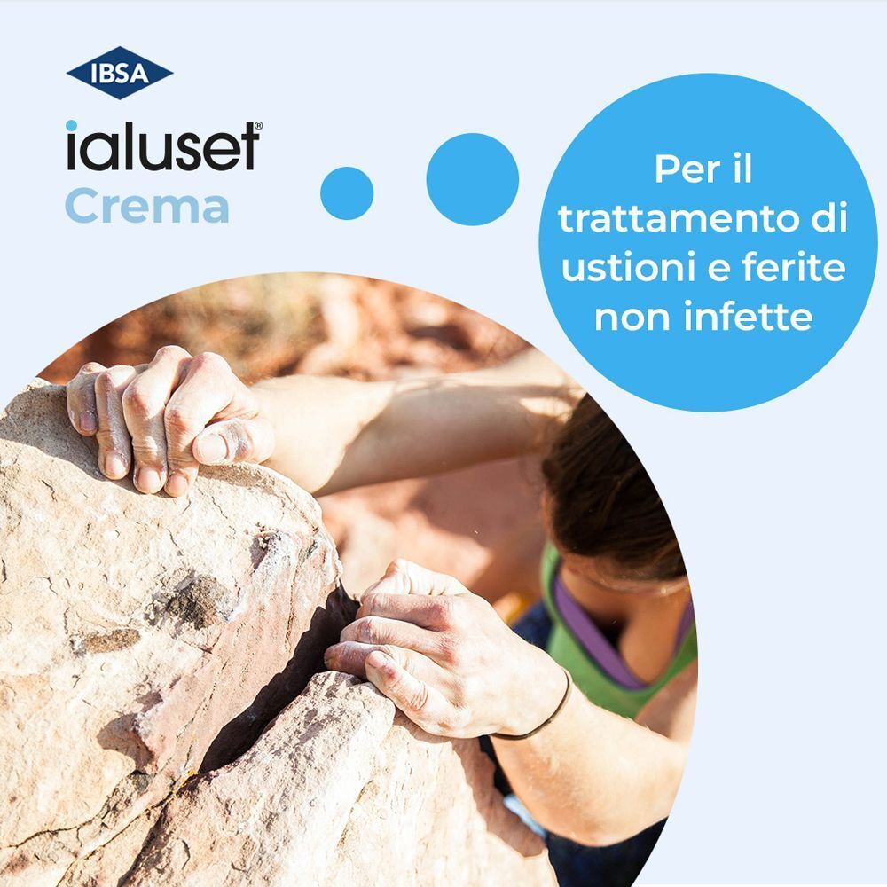Mano di un arrampicatore che afferra una roccia. Ialuset® Crema: Per il trattamento di ustioni e ferite non infette.