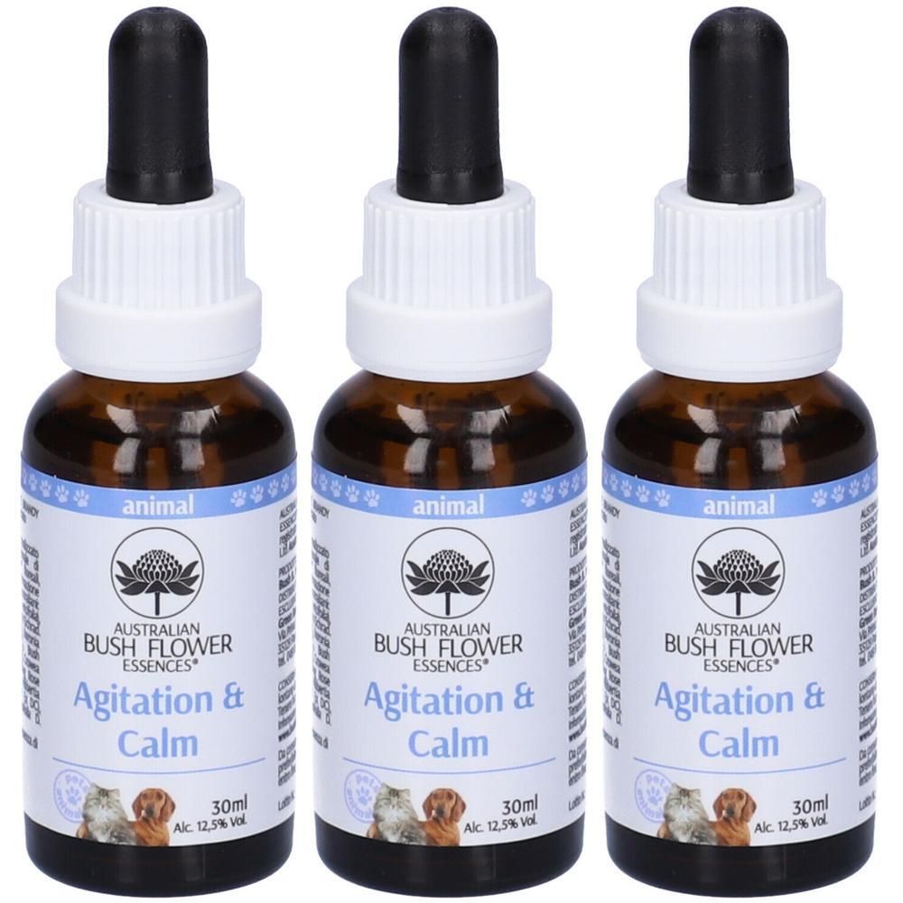 Tre flaconi Australian Bush Flower Essences Agitation & Calm, 30ml.