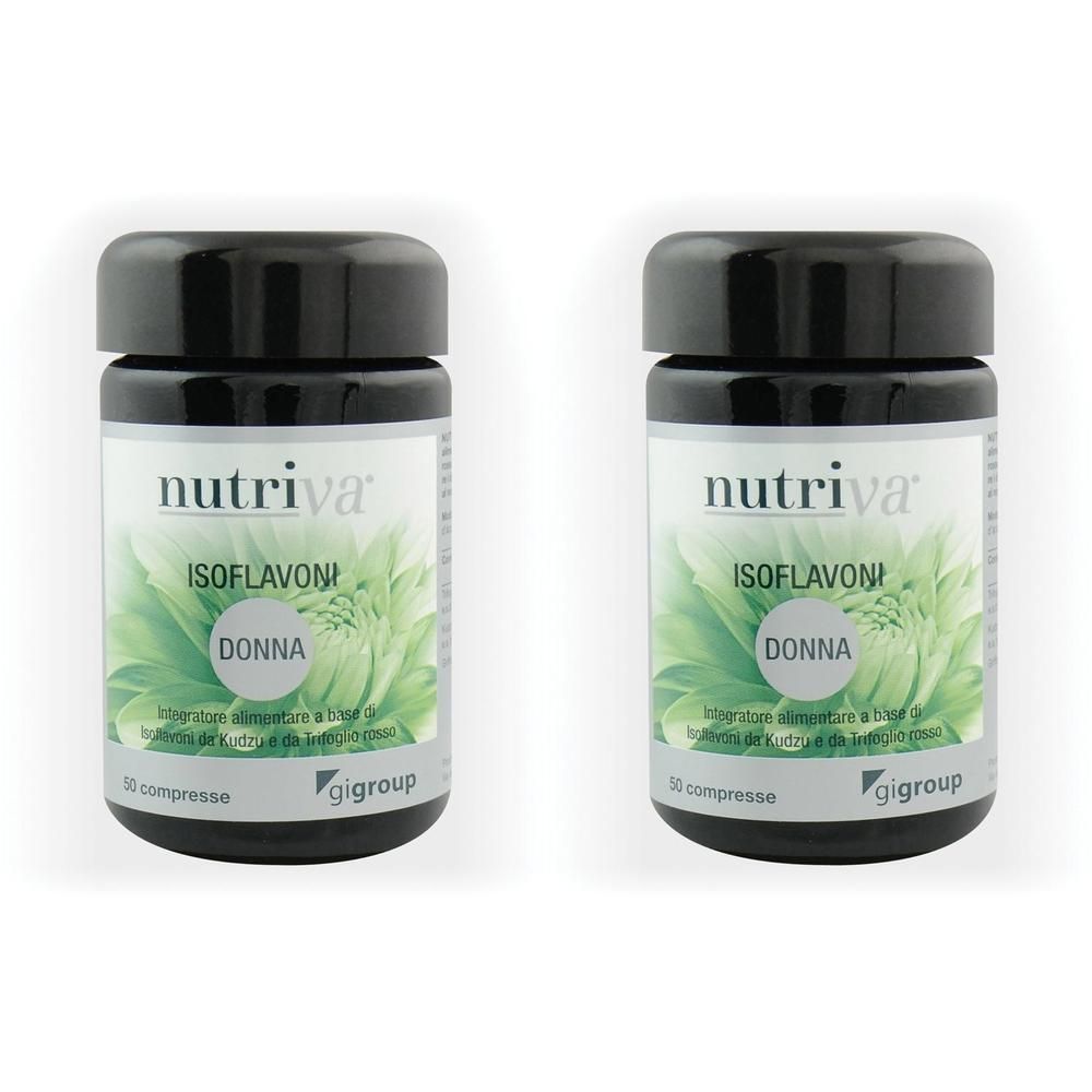 Due flaconi di Nutriva Isoflavoni Donna, integratori alimentari, 60 compresse per flacone.