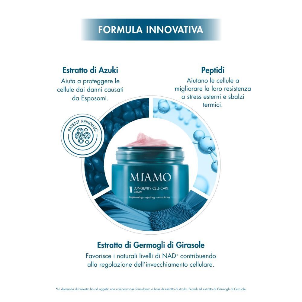MIAMO Longevity Cell Care Soft Satin Cream con estratto di Azuki e peptidi.
