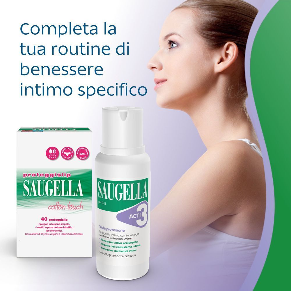 Saugella Igiene intima: flacone e scatola di proteggi-slip.