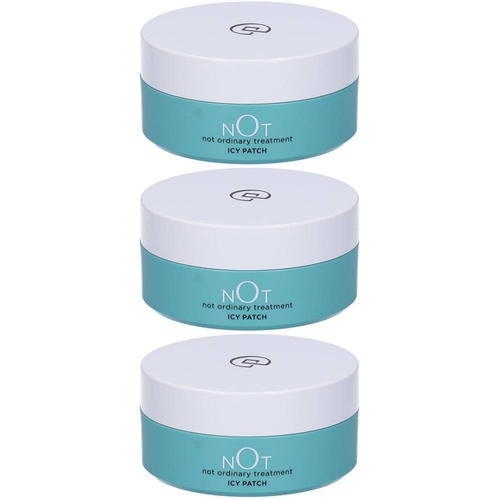 Tre barattoli rotondi con coperchio bianco e base turchese. Scritta: NOT icy patch.