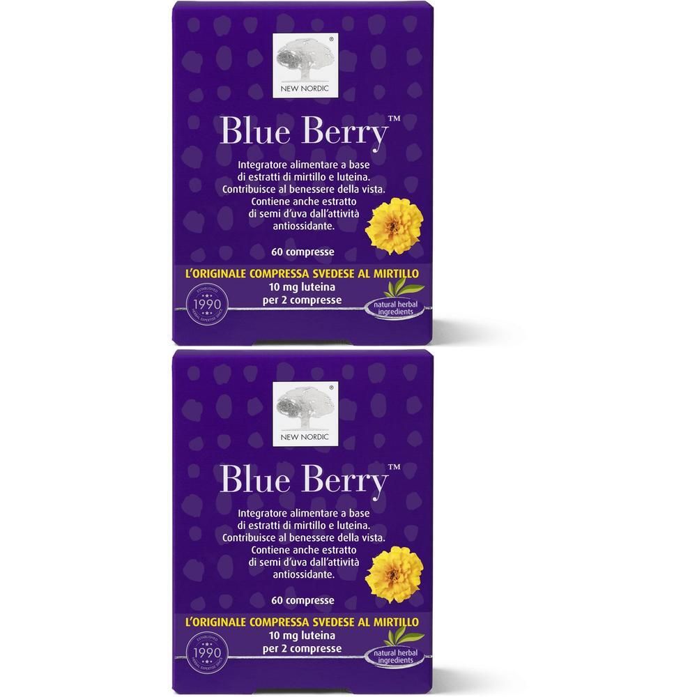 Due confezioni di integratori New Nordic Blue Berry, 60 compresse per confezione.