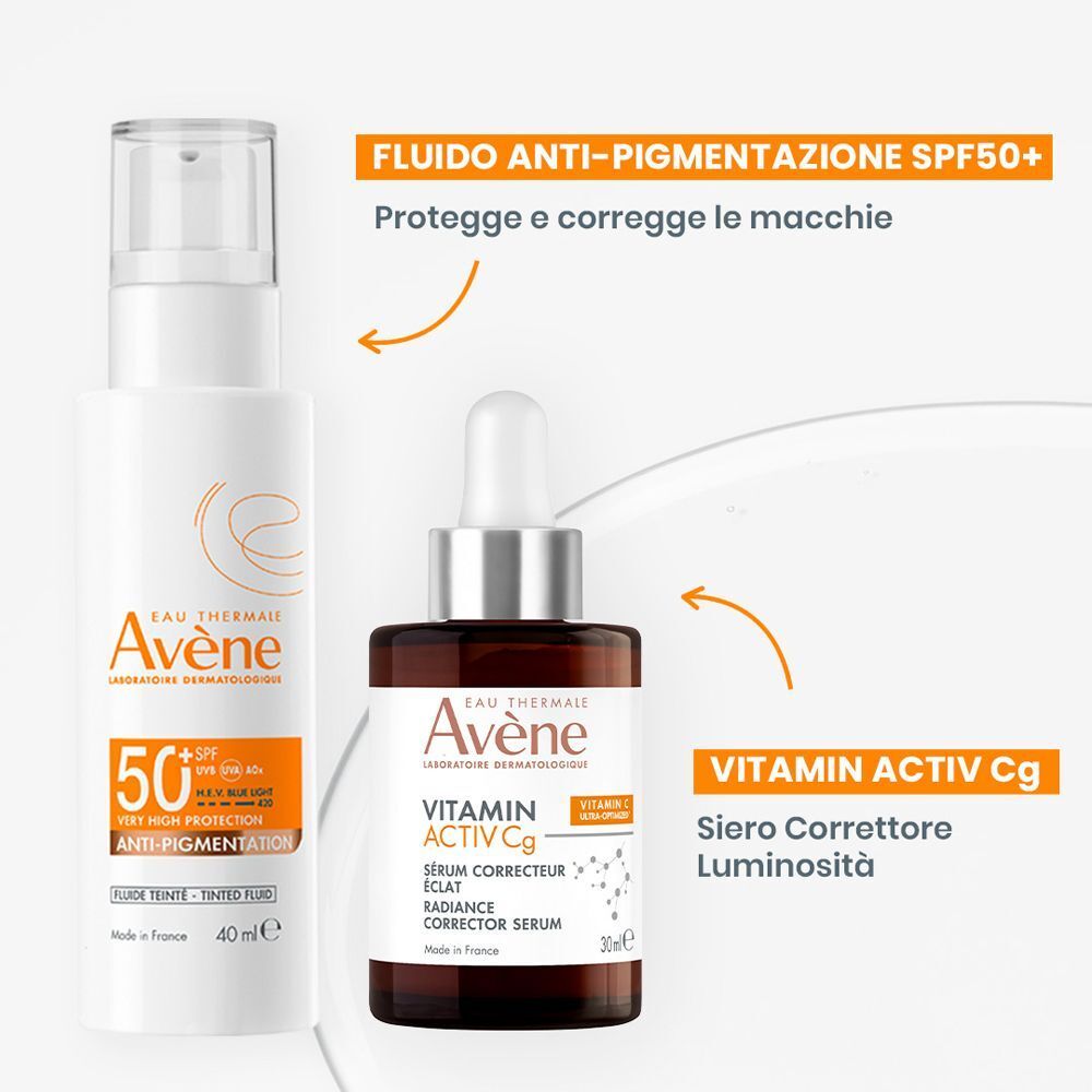 Fluido Avène SPF 50+ e siero Vitamina C.