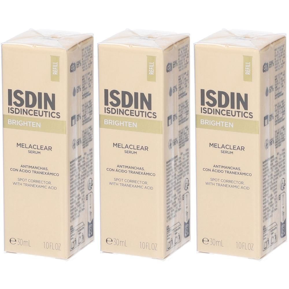 Tre sieri ISDIN Isdinceutics Melaclear in ricarica.