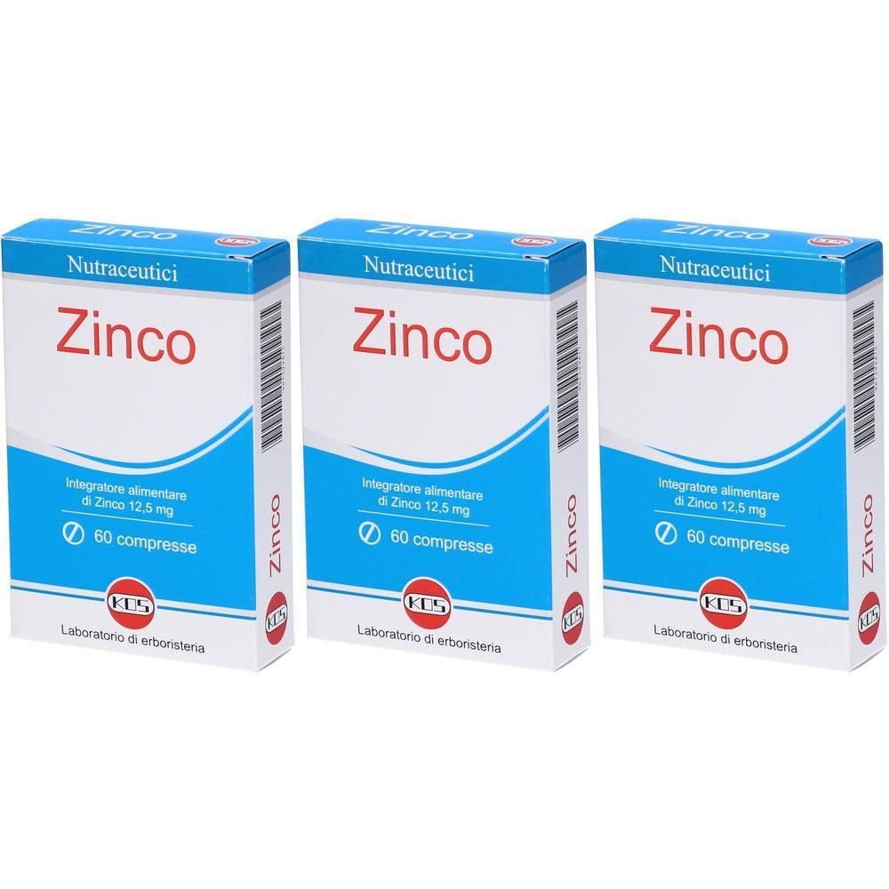 Tre confezioni di KOS Zinco Compresse, ciascuna da 60 compresse.