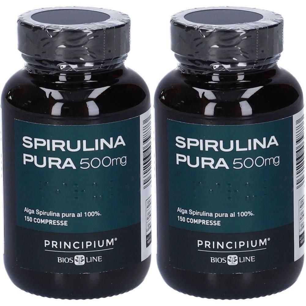 Due flaconi di Principium Spirulina Pura 500mg, 150 compresse.