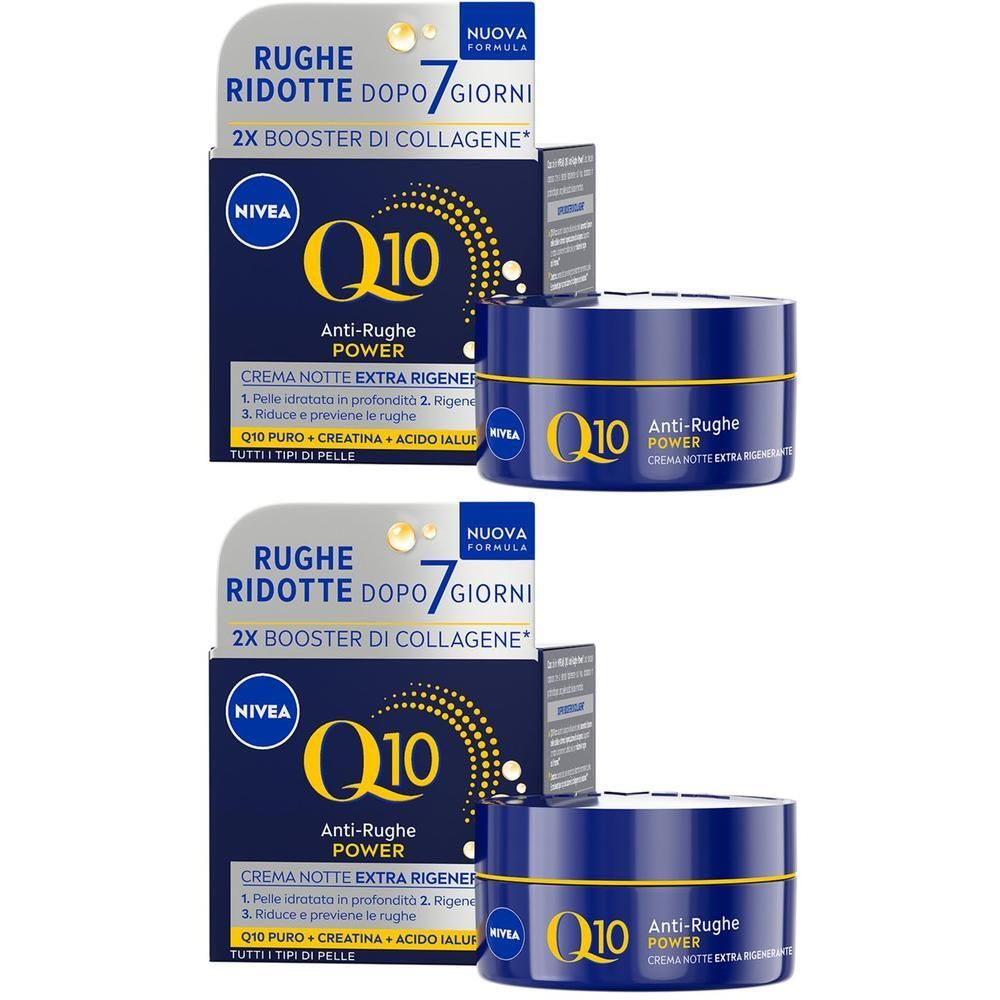 Nivea Q10 Anti-Rughe Power Crema Viso Notte Extra Rigenerante 50ml, Crema viso antirughe e idratante