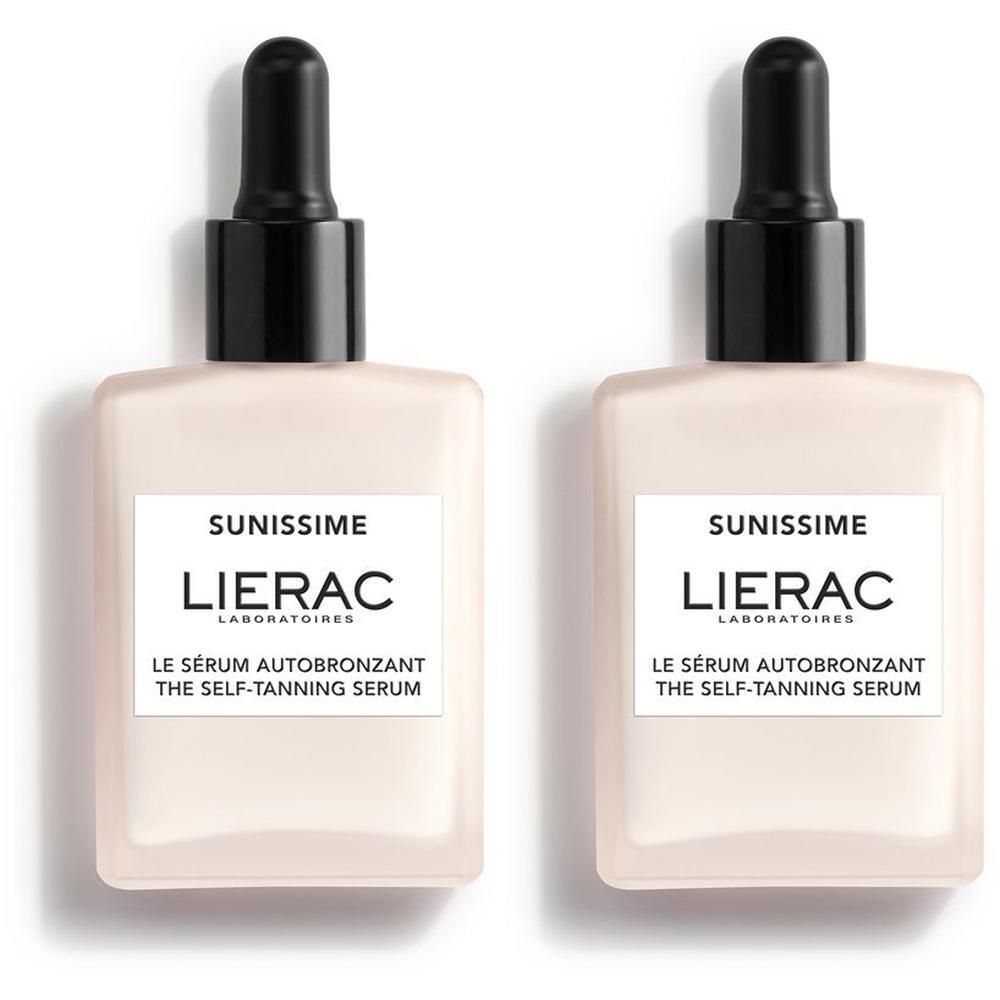 Due flaconi di siero autoabbronzante Lierac Sunissime con contagocce.