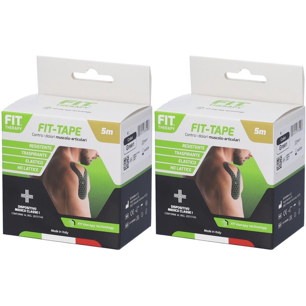 Due confezioni di Fit Therapy Fit-Tape, 5m, colore verde. Nastro kinesiologico per muscoli e articolazioni.
