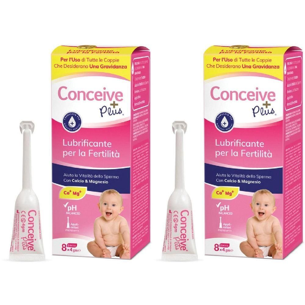 Due confezioni di lubrificante fertilità Conceive Plus, ciascuna con 8 applicatori.