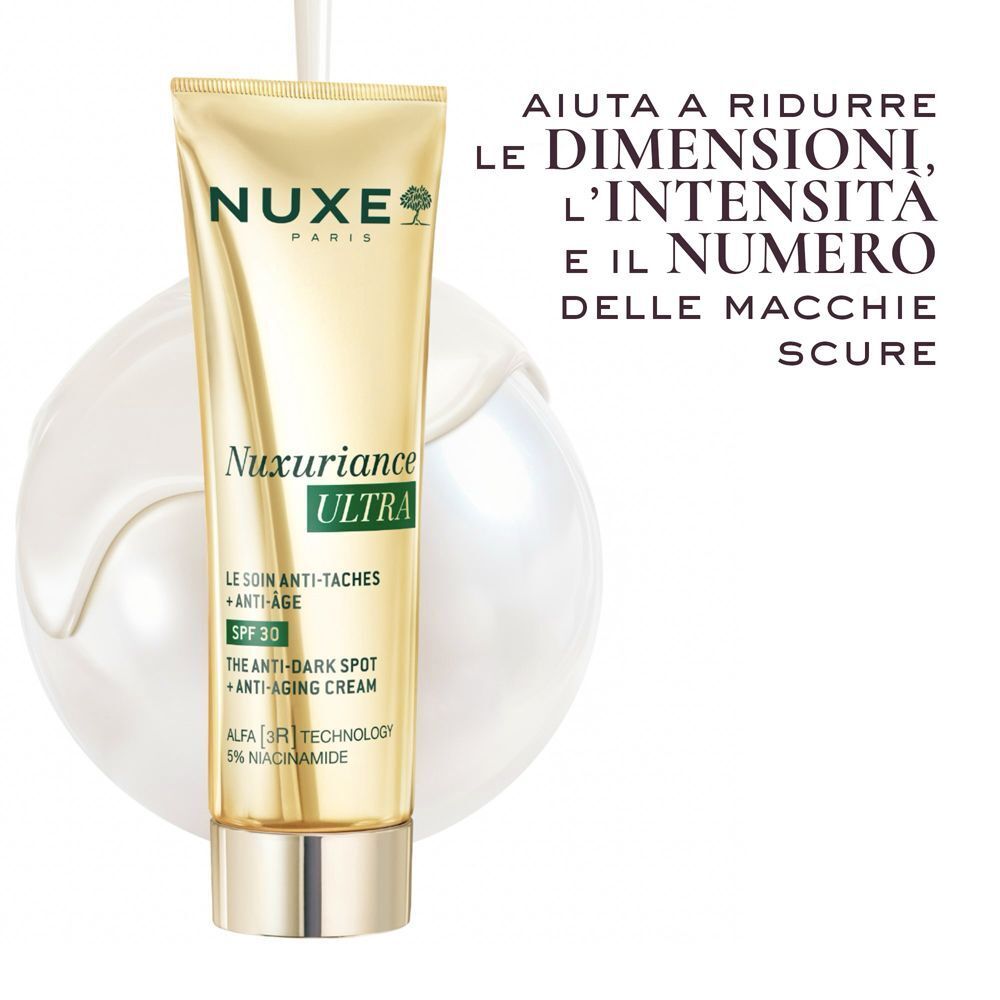 Tubo Nuxe Nuxuriance Ultra Crema con testo sulla riduzione delle macchie scure.